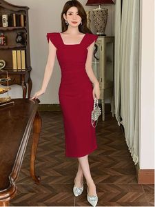 Elegante Bürokörperkleider für Frauen 2023 Sommer Feste Farb Mode Abendpartykleid Vintage süß