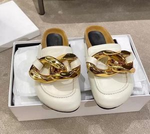 Chunky Golden Chain Embellished Leather Sandals Slippers Slides Summer Beach Sandal Women Casual Slippers Comfort Walking Shoes EU6166475