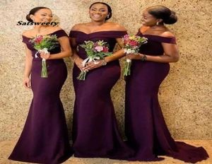 Regency African Off the Shoulder Satin Long Bridesmaid Dresses Ruched Sweep Train Wedding Guest Maid of Honor Dresses6945363