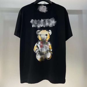 Moschinno 2024 Spring/Summer Mos Teddy Bear Hand Drawn Sketch Print Loose Fitting Unisex Short Sleeved T-Shirt Pure Cotton Trendy Version Moschinno Shitr 705