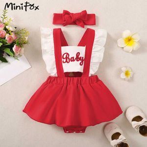 Jumpsuits MiniFox Baby Girl Bodysuit Dress For Newborns Ruffles Letter Infants One-Piece Red Toddler Baby Girls Summer Clothes 2024 Y240520TUWI