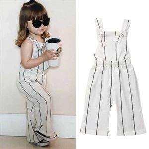 Jumpsuits 1-6-year-old girl sleeveless top gray striped one-piece jumpsuit for children Y24052086IZ