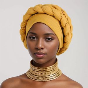 Etnik Giyim Kadınları Zaten Yaptılar Oto Gele Türban Kapağı Düğün Partisi Meapes Şapkaları Bonnetler Head Band Şapkası Piled Aso Oke İç Hijab