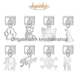 Charms Hapiship 2024 Женская мода кошка Skl Dog Kiss Hope Italian Links подходит для 9 -мм браслета из нержавеющей стали.