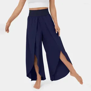 Women's Pants Women Yoga Split Wide Leg High Elastic Waistband All-match Trousers Solid Color Thin Ninth-Length Bottom Breathable