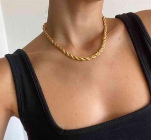 ins fashion 18k gold plated stainls steel 5mm 6mm 7mm width ed chain rope chain necklace268d9855700