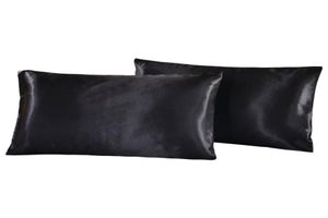 US UK Russia Size 2pcs 1pair Pillow Case Satin Solid Color Silk Pillowcase Pillow shams Twin Queen CalKing 7 colors2480313