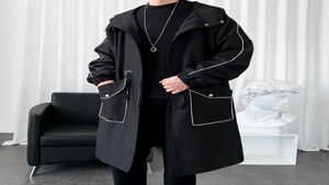 Men039s Trench casacos homens capuz Jackets Harajuku Windbreaker bolso sobrecarregando masculino fora roupas de luto de hip hop