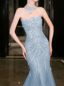 Nowe luksusowe sukienki wieczorne syreny 2024 Kryształy z koralikami na ramię Nigerian Style Plus Size Formal Prom Prezenta