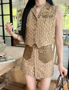 Famous female designer women's luxurious and fashionable street high waisted two-piece set, high-quality jacquard embroidery letter