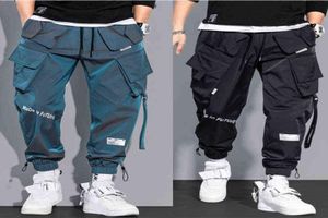 Men039s Spodnie Hip Hop Streetwear Joggers Pants Men Student Casual Cargo Spodni spodnie High Street Elastyczne talia luźna laser Har9013568