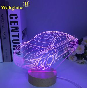 Lâmpadas Sombras 3D CARRO ACRILICA LUDER DE TABELA DE MADEIRA LUZES DE LED COLORIA PARA DACORAGEM DE CASA DOZINHO DE Madeira Night Lights Gift Y240520O1DM