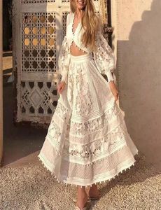 Casual Dresses Designer Runway Summer Dress Sexig Cut Out Backless Deep V Neck Midi Boho Ruffles Lace Patchwork9807040