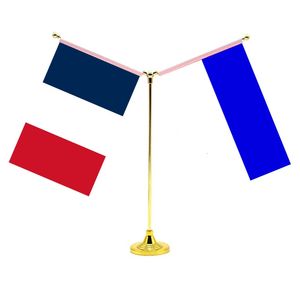 14x21cm Mini bandeira de bandeira francesa Stand com duas bandeiras francesas e Rheims 240509
