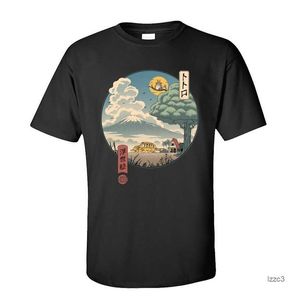 Grannar Ukiyo-E bomullstyg T-shirt för män klassisk japan stil kort ärm t-shirt anime totoro tshirt 220310 wv64