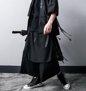 MrGoldenBowl Men039S Trend Dark Black Loose Straight Japanese Style Pants Ninja Midweight AnkleLength1184565