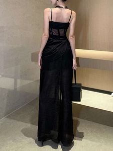 Summer New Black Slim Waist Women's Dresses Split Sleeveless French Style Sexy Fashion Female Evening Dress Party Club