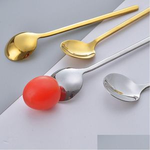Spoons Coffee Tea Sier Golden Table Long Handle Brass Stainless Steel Dessert For Drop Delivery Home Garden Kitchen, Dining Bar Flatwa Dh6U8