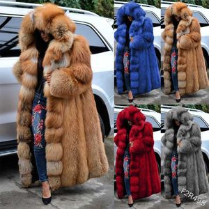 Mode lång vinter huva faux pälsrock lös tjock varm varm plusstorlek konstgjord päls jacka kvinnor full ärm ytterkläder rockar
