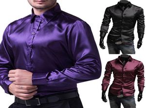 Camisa de seda de moda Men 2018 cetim macho mass camisa sólida negócios de manga comprida