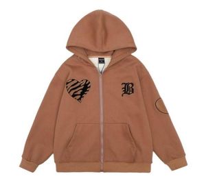 Men039s Hoodies Sweatshirts Kpop Heart Embroidery Warm Brown Zipper Hoodie Men Hip Hop Pullover Cotton Zip Up Hooded Sweatshi7423757