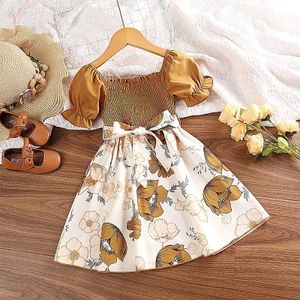 Flickans klänningar Baby Girl Dress Childrens Casual Dress Summer Clothing Puff Pajamas Flowers Korean Söt fest Princess Klänning 2-6 år D240520