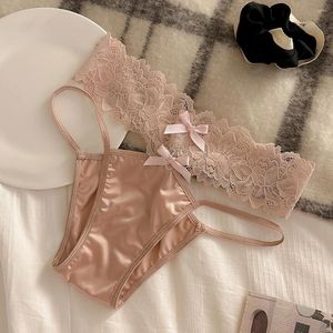 Women's Panties Sexy Women Lace Satin Thong Pants Hollow Out Low Waist Breathable Briefs See Through Underwear Female Elastic Lingerie