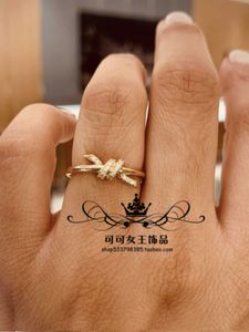 Designermärke 925 Sterling Silver Tifgu Ailing samma knut rosguld vriden rep diamantring med högkvalitativt bröllop