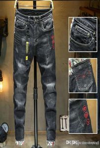 Nowe męskie w trudnej sytuacji dżinsy motocyklowe Slim Fit Biker Denim dla mężczyzn Designer mody dżinsy 2020 luksusowe dżinsy9787034