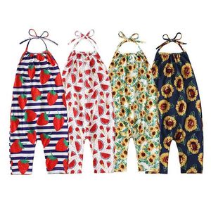 Jumpsuits Childrens and girls jumpsuit sleeveless summer baby girl printed jacket one piece soft girl fashion clothing Y2405202T3U