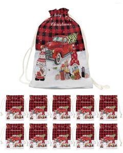 Świąteczne dekoracje ciężarówki Snowman Gnome Red Plaid Candy Torby Santa Gift Bag Home Party Decor Navidad Xmas Linen Packing