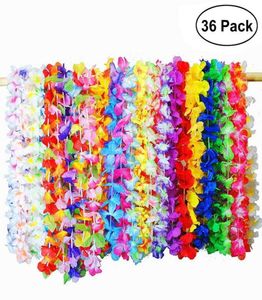 36 PCS Hawaiian Artificial Flowers Leis Garland Necklace Fancy Dress Hawaii Beach Flowers DIY Party Decor Random Color9561295