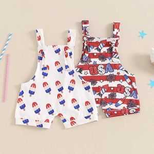 Комбинезоны в день независимости в день наряды девочки мальчики Dompers Stripe Stripe Stars Start Print Print Print Безулет для новорожденных для новорожденных Y2405208PTR