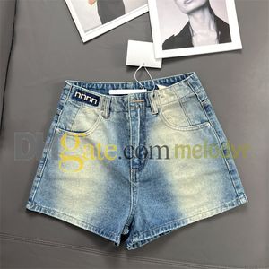 Embroidery Letter Shorts Retro Gradient Color Denim Shorts Sexy High Waist Slim Short Jeans Summer Brand Jean Pants