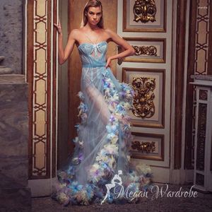 Sıradan Elbiseler Güzellik, 3D Çiçek Uzun Balo ile Yan Yüksek Bölünmüş Çiçek Sevgilisi Deniz Kızı Gowns Ünlü Resmi