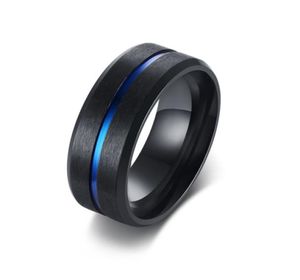 Taglia 712 Mens Black Color Titanium Steel Ring Holiday 8mm Blue Grooved Alliance Mash Casual Jewelry Wedding Bands5751761