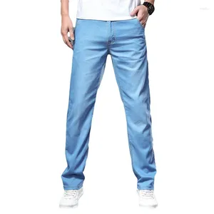 Men's Jeans Spring And Summer 2024 Brand Straight Lightweight Light Blue Classic Business Casual High Waist Thin Stretch