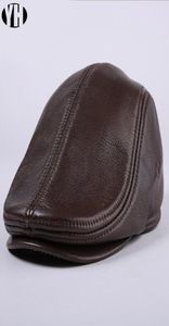 Helt nya Men039S verkliga äkta läderhatt Baseball Cap Newsboy Beret Hat Winter Warm Capst2008195735685