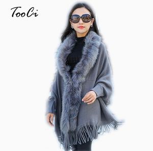 Mode nya höst- och vinterkvinnor faux päls krage cape sjal cardigan kvinnor tassel stickad cardigan tröja poncho d18920018384801