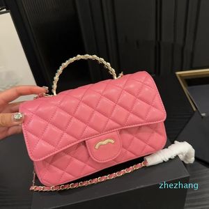 24SS Womens Luxury Designer Large Mini Pearl Handle Chain Bag Dinner Handbag Shoulder Crossbody Solid Color Makeup Purse 20CM