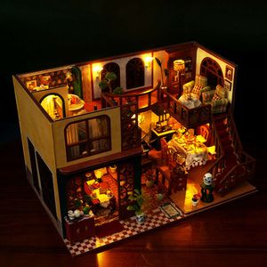 DIY Wooden Casa Doll Houses Miniature Building مجموعات فيلا الأوروبية دمية مع الأثاث مصابيح LED للبنات هدايا عيد ميلاد الفتيات