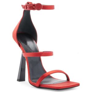 Kvinnliga damer 2024 Äkta riktigt läder 10 cm höga klackar sommar sandaler bröllopsklänning gladiator sexiga skor en-linje spänne smal band s 69d