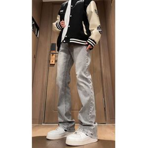 Jeans cemento American High Street Street Spring e pantaloni per gambe dritti autunnali per uomini, vestibilità slim casual, fumio grigio angosciato M520 34