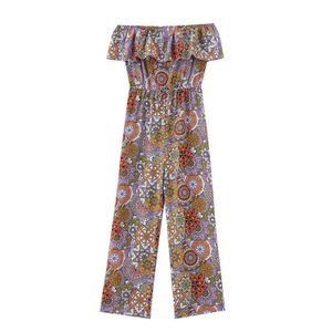 Jumpsuits Childrens and girls summer floral Bohemian beach jumpsuit girls baby clothing childrens shoulder covering 6 7 8 9 10 12 14 years old Y2405208ITR