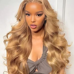 Body Wave #27 Honey Bionda in pizzo frontale parrucca HD trasparente fluttuante brown brown bob pezzi di capelli umani parrucche in vendita clearance for women