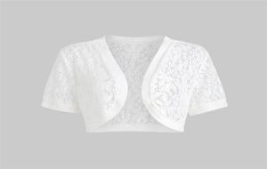 Rosegal Plus Size Open Front Lace Panel Crop Top Women Summer Vintage Tops White Hollow Out半袖Tシャツ2105193253772