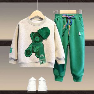 Autumn Baby Girl Boy Roupos Set Infantil Cartoon Esportes Urso Sorto Top e Calça Buttom Teracinho Terno CottonSuit de algodão L2405 L2405