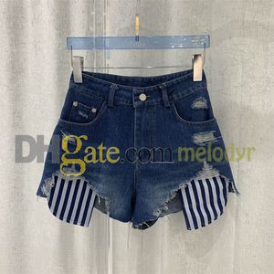 Brand Women Denim Shorts Moda de retalhos de retalhos Hole de shorts Sexy Cantura alta jeans Short Ladies Hip Hop calças