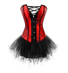 Women Christmas Burlesque Corset Dress Costume Floral Overbust Corset With Tutu Mini Kjol Plus Size S6XL COSPLAY Dressup Outfit3281781