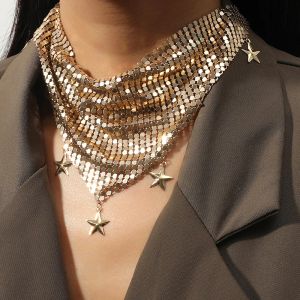 Tassel Scarf Necklace Choker Gold Silver Color Metal NeckerChief Star Pendant Choker Elegant Party Dress Clothes Accessories
